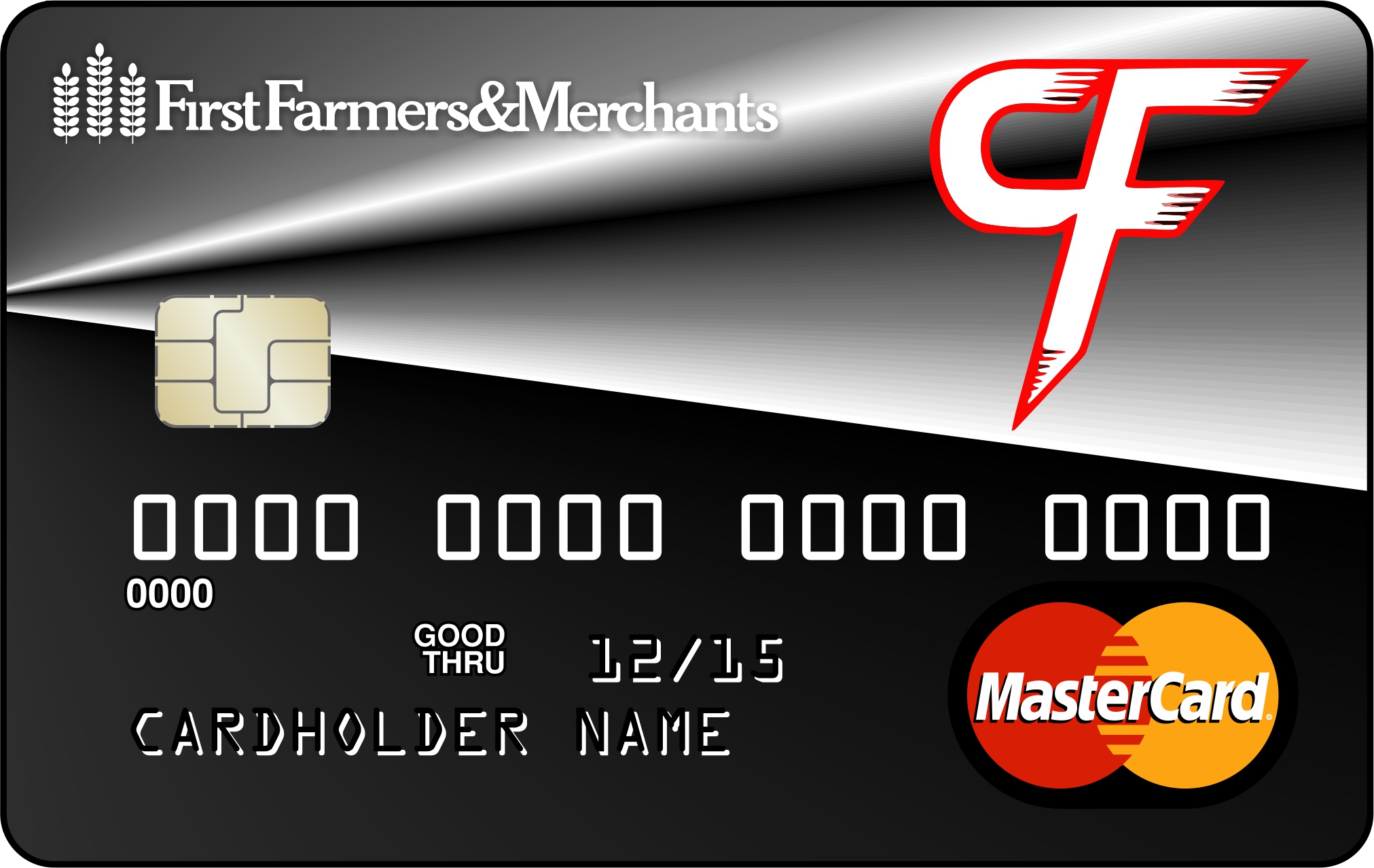 debit card with custom design of a CF on it